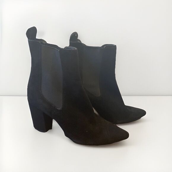 Steve Madden Subtle Black Suede Dual Gore Pull-On Block Heel Boot Sz 9.5M - Picture 2 of 8